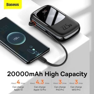 Baseus Qpow Pro Digital Display Quick Charging Power Bank 20000mAh 22.5W (With Type-C Cable) Black
