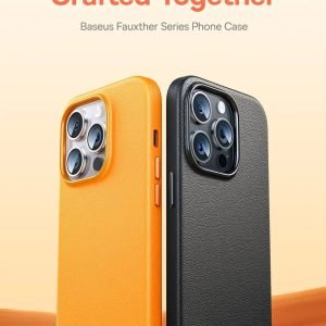 BASEUS Fauxther Series For iPhone 15 Pro max Leather Back Case Orange Non-Slip Phone Cover