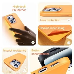 BASEUS Fauxther Series For iPhone 15 Pro max Leather Back Case Orange Non-Slip Phone Cover