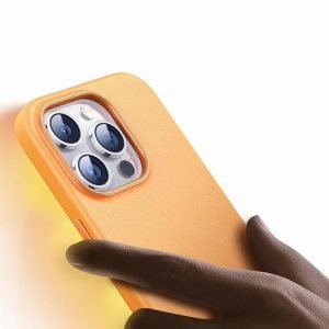 BASEUS Fauxther Series For iPhone 15 Pro max Leather Back Case Orange Non-Slip Phone Cover