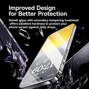 Baseus iPhone 15 Pro Max Clear Screen Protector Schott Series Tempered Glass, (Built-in Dust Filter) (Pack of 1, with dust-proof installation tool and cleaning kit)