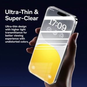 Baseus iPhone 15 Pro Max Clear Screen Protector Schott Series Tempered Glass, (Built-in Dust Filter) (Pack of 1, with dust-proof installation tool and cleaning kit)