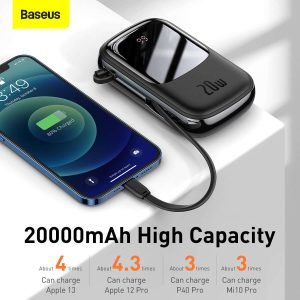 Baseus Qpow Digital Display Quick Charging Power Bank 20000mAh 20W (With IP Cable) Black