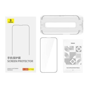 Baseus iPhone 15 Pro Max Clear Screen Protector Schott Series Tempered Glass, (Built-in Dust Filter) (Pack of 1, with dust-proof installation tool and cleaning kit)