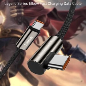 Specifications Brand: Baseus Material: Zinc alloy+ Nylon braided wire Power: 100W (20V/5A) Transmission speed: 480Mbps Input interface: Type-C Output interface: Type-C Product Description Fully charge a Laptop in 2H: This 100W fast charging cable has an elbow port to prevent interference with a mouse and keyboard. Faster Speed, Smoother Operation: Adapt for Xiaomi/Samsung fast charging. Free Movement, Smooth Operation: The 90° elbow design is convenient for playing mobile games while charging. Ice Blue Breathing Light: Breathing light for an exciting atmosphere. 8 Strands of Thickened Cores: Enhance conduction stability and ensure 100W fast charging speed. Smart chip protection: Built-in chips always monitor the charging power and adjust current and voltage automatically to avoid damage to the battery due to unstable current. Upgraded Zinc Alloy: Integrated zinc alloy is glossy, wear-resistant, anti-oxidation and anti-scratch. Tightly Nylon Braided: New nylon braided process for scratch resistance and durability. Charging + Transmission, Never Miss One: The speed is as fast as 480Mbps, fast charging/fast data transfer.