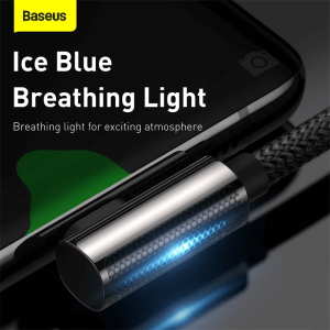 Specifications Brand: Baseus Material: Zinc alloy+ Nylon braided wire Power: 100W (20V/5A) Transmission speed: 480Mbps Input interface: Type-C Output interface: Type-C Product Description Fully charge a Laptop in 2H: This 100W fast charging cable has an elbow port to prevent interference with a mouse and keyboard. Faster Speed, Smoother Operation: Adapt for Xiaomi/Samsung fast charging. Free Movement, Smooth Operation: The 90° elbow design is convenient for playing mobile games while charging. Ice Blue Breathing Light: Breathing light for an exciting atmosphere. 8 Strands of Thickened Cores: Enhance conduction stability and ensure 100W fast charging speed. Smart chip protection: Built-in chips always monitor the charging power and adjust current and voltage automatically to avoid damage to the battery due to unstable current. Upgraded Zinc Alloy: Integrated zinc alloy is glossy, wear-resistant, anti-oxidation and anti-scratch. Tightly Nylon Braided: New nylon braided process for scratch resistance and durability. Charging + Transmission, Never Miss One: The speed is as fast as 480Mbps, fast charging/fast data transfer.