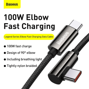 Specifications Brand: Baseus Material: Zinc alloy+ Nylon braided wire Power: 100W (20V/5A) Transmission speed: 480Mbps Input interface: Type-C Output interface: Type-C Product Description Fully charge a Laptop in 2H: This 100W fast charging cable has an elbow port to prevent interference with a mouse and keyboard. Faster Speed, Smoother Operation: Adapt for Xiaomi/Samsung fast charging. Free Movement, Smooth Operation: The 90° elbow design is convenient for playing mobile games while charging. Ice Blue Breathing Light: Breathing light for an exciting atmosphere. 8 Strands of Thickened Cores: Enhance conduction stability and ensure 100W fast charging speed. Smart chip protection: Built-in chips always monitor the charging power and adjust current and voltage automatically to avoid damage to the battery due to unstable current. Upgraded Zinc Alloy: Integrated zinc alloy is glossy, wear-resistant, anti-oxidation and anti-scratch. Tightly Nylon Braided: New nylon braided process for scratch resistance and durability. Charging + Transmission, Never Miss One: The speed is as fast as 480Mbps, fast charging/fast data transfer.