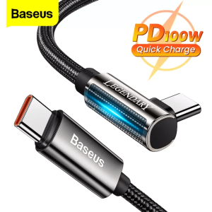 Specifications Brand: Baseus Material: Zinc alloy+ Nylon braided wire Power: 100W (20V/5A) Transmission speed: 480Mbps Input interface: Type-C Output interface: Type-C Product Description Fully charge a Laptop in 2H: This 100W fast charging cable has an elbow port to prevent interference with a mouse and keyboard. Faster Speed, Smoother Operation: Adapt for Xiaomi/Samsung fast charging. Free Movement, Smooth Operation: The 90° elbow design is convenient for playing mobile games while charging. Ice Blue Breathing Light: Breathing light for an exciting atmosphere. 8 Strands of Thickened Cores: Enhance conduction stability and ensure 100W fast charging speed. Smart chip protection: Built-in chips always monitor the charging power and adjust current and voltage automatically to avoid damage to the battery due to unstable current. Upgraded Zinc Alloy: Integrated zinc alloy is glossy, wear-resistant, anti-oxidation and anti-scratch. Tightly Nylon Braided: New nylon braided process for scratch resistance and durability. Charging + Transmission, Never Miss One: The speed is as fast as 480Mbps, fast charging/fast data transfer.