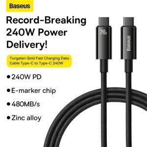 Baseus Tungsten Gold Fast Charging Data Cable Type-C to Type-C 240W 3m Black