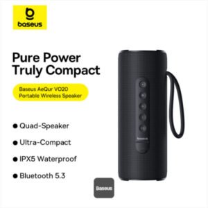 Baseus AeQur Series VO20 Bluetooth Speaker with Ambient RGB Light | BT 5.3, 15H Playtime, 15W Loud Stereo Sound, Deep Bass - Black