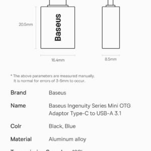 Baseus USB 3.1 Adapter OTG Type C MALE to USB Adapter Female Converter