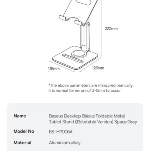 Baseus Desktop Biaxial Foldable Metal Stand (for Tablets) Space Grey