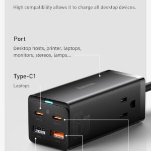 Baseus 65W GaN3 Pro Desktop Charger Power Strip 2U+2C WITH AC PORT